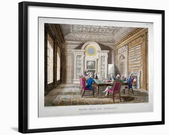 Boardroom of the Admiralty with a Meeting in Progress, Whitehall, Westminster, London, 1808-Augustus Charles Pugin-Framed Giclee Print
