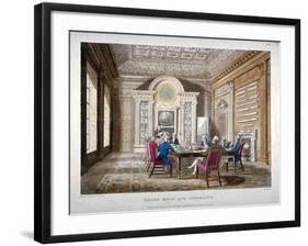 Boardroom of the Admiralty with a Meeting in Progress, Whitehall, Westminster, London, 1808-Augustus Charles Pugin-Framed Giclee Print