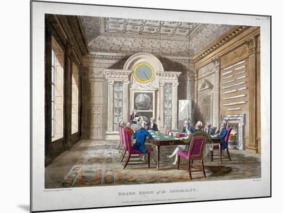 Boardroom of the Admiralty with a Meeting in Progress, Whitehall, Westminster, London, 1808-Augustus Charles Pugin-Mounted Giclee Print