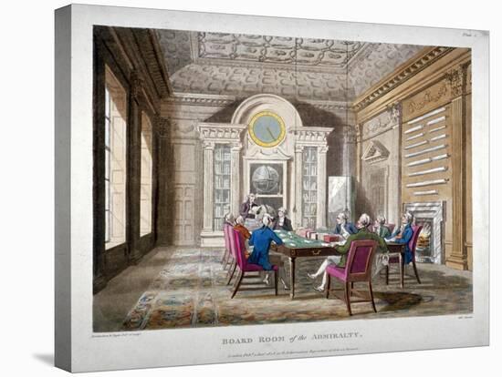Boardroom of the Admiralty with a Meeting in Progress, Whitehall, Westminster, London, 1808-Augustus Charles Pugin-Stretched Canvas
