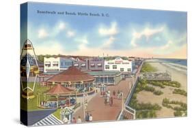 Boardwalk and Beach, Myrtle Beach, South Carolina-null-Stretched Canvas