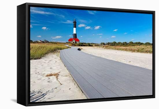 Boardwalk and Lighthouse, Fire Island, New York-George Oze-Framed Stretched Canvas