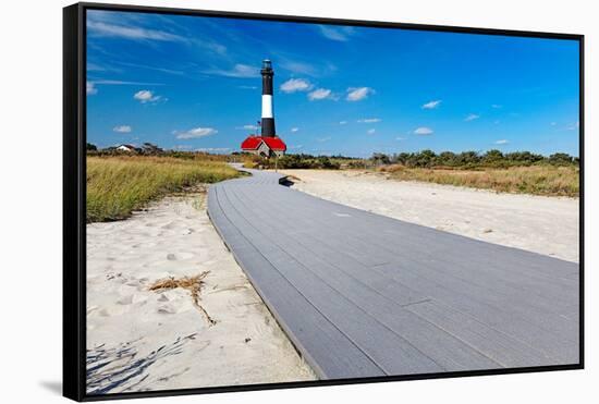 Boardwalk and Lighthouse, Fire Island, New York-George Oze-Framed Stretched Canvas