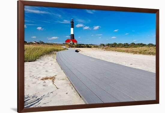 Boardwalk and Lighthouse, Fire Island, New York-George Oze-Framed Photographic Print