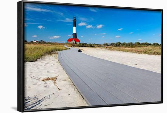 Boardwalk and Lighthouse, Fire Island, New York-George Oze-Framed Photographic Print