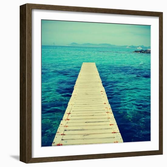 Boardwalk in Ses Illetes Beach in Formentera, Balearic Islands-nito-Framed Premium Giclee Print