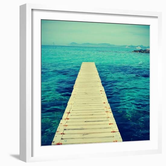 Boardwalk in Ses Illetes Beach in Formentera, Balearic Islands-nito-Framed Premium Giclee Print