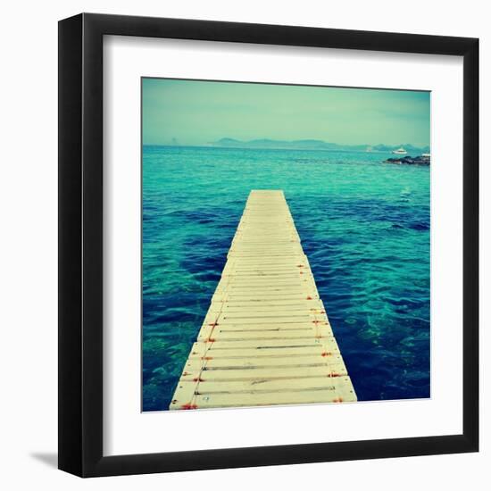 Boardwalk in Ses Illetes Beach in Formentera, Balearic Islands-nito-Framed Art Print