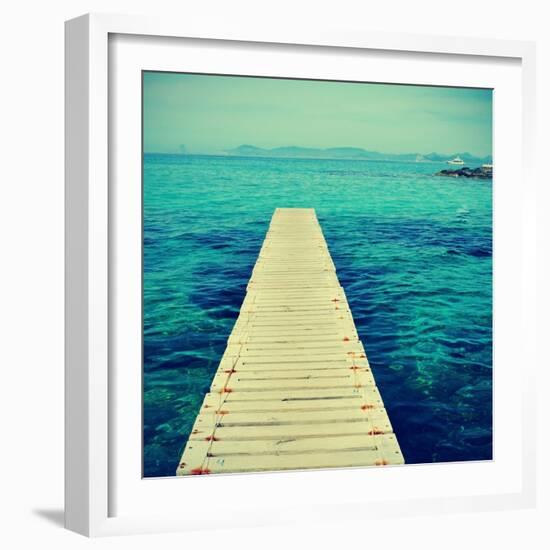 Boardwalk in Ses Illetes Beach in Formentera, Balearic Islands-nito-Framed Art Print