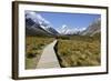 Boardwalk on Hooker Valley Trail with Mount Cook, Mount Cook National Park, Canterbury Region-Stuart Black-Framed Photographic Print