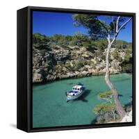 Boat Anchored in Rocky Inlet, Cala Pi, Mallorca, Balearic Islands, Spain, Mediterranean-Stuart Black-Framed Stretched Canvas