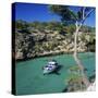 Boat Anchored in Rocky Inlet, Cala Pi, Mallorca, Balearic Islands, Spain, Mediterranean-Stuart Black-Stretched Canvas