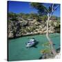 Boat Anchored in Rocky Inlet, Cala Pi, Mallorca, Balearic Islands, Spain, Mediterranean-Stuart Black-Stretched Canvas