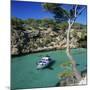 Boat Anchored in Rocky Inlet, Cala Pi, Mallorca, Balearic Islands, Spain, Mediterranean-Stuart Black-Mounted Premium Photographic Print