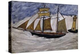 Boat and Lighthouse-Alfred Wallis-Stretched Canvas