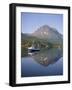 Boat and Mountains Reflected in Tranquil Water, Near Tromso, North Norway, Norway-David Lomax-Framed Photographic Print