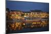 Boat and restaurants reflected in Thu Bon River at dusk, Hoi An, Vietnam-David Wall-Mounted Photographic Print