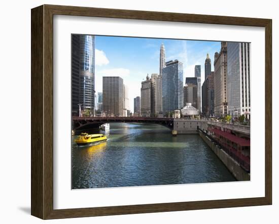 Boat and River, Chicago River, Chicago, Illinois, Usa-Alan Klehr-Framed Photographic Print