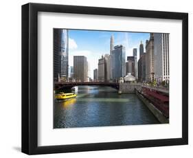 Boat and River, Chicago River, Chicago, Illinois, Usa-Alan Klehr-Framed Photographic Print