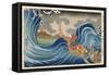 Boat and Waves (Colour Woodblock Print)-Japanese-Framed Stretched Canvas