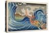 Boat and Waves (Colour Woodblock Print)-Japanese-Stretched Canvas