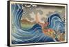 Boat and Waves (Colour Woodblock Print)-Japanese-Framed Stretched Canvas