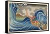 Boat and Waves (Colour Woodblock Print)-Japanese-Framed Stretched Canvas