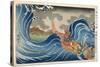 Boat and Waves (Colour Woodblock Print)-Japanese-Stretched Canvas