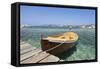 Boat at a Jetty, Palau, Sardinia, Italy, Mediterranean, Europe-Markus Lange-Framed Stretched Canvas