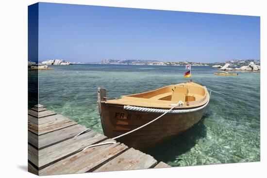 Boat at a Jetty, Palau, Sardinia, Italy, Mediterranean, Europe-Markus Lange-Stretched Canvas