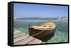 Boat at a Jetty, Palau, Sardinia, Italy, Mediterranean, Europe-Markus Lange-Framed Stretched Canvas