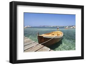 Boat at a Jetty, Palau, Sardinia, Italy, Mediterranean, Europe-Markus Lange-Framed Photographic Print