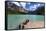 Boat at a Pier, Emerald Lake, Canada-George Oze-Framed Stretched Canvas