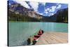 Boat at a Pier, Emerald Lake, Canada-George Oze-Stretched Canvas