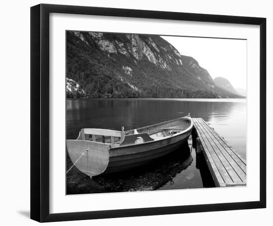 Boat at Lake Pier-null-Framed Art Print