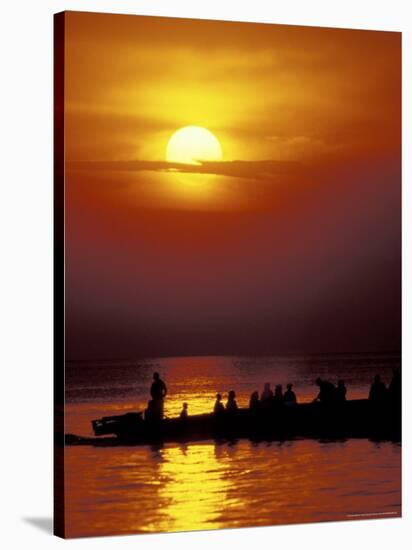 Boat at Sunset on Lake Tanganyika, Tanzania-Kristin Mosher-Stretched Canvas