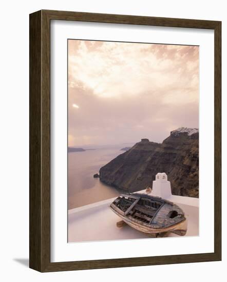 Boat at Sunset, Santorini, Greece-Walter Bibikow-Framed Photographic Print