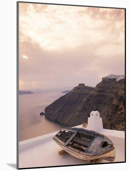 Boat at Sunset, Santorini, Greece-Walter Bibikow-Mounted Photographic Print