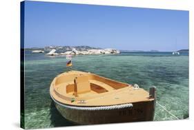 Boat at the Beach, Palau, Sardinia, Italy, Mediterranean, Europe-Markus Lange-Stretched Canvas