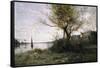 Boat at the Edge of the Island-Jean-Baptiste-Camille Corot-Framed Stretched Canvas