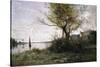Boat at the Edge of the Island-Jean-Baptiste-Camille Corot-Stretched Canvas