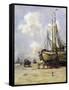 Boat Being Towed Towards Beach by Johan Akkeringa (1864-1942), Watercolour, 19th Century-null-Framed Stretched Canvas