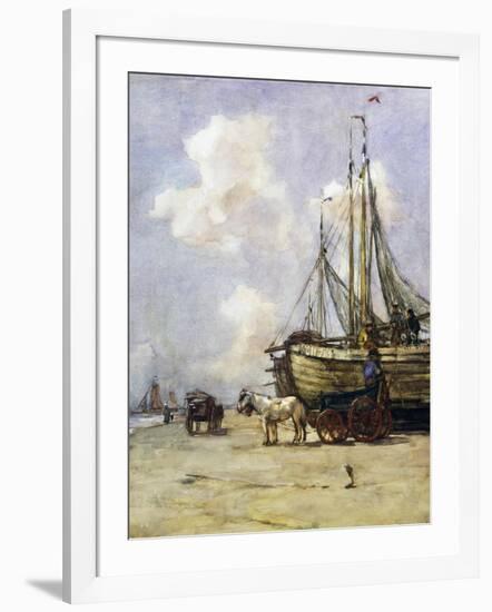 Boat Being Towed Towards Beach by Johan Akkeringa (1864-1942), Watercolour, 19th Century-null-Framed Giclee Print