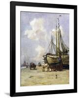 Boat Being Towed Towards Beach by Johan Akkeringa (1864-1942), Watercolour, 19th Century-null-Framed Giclee Print