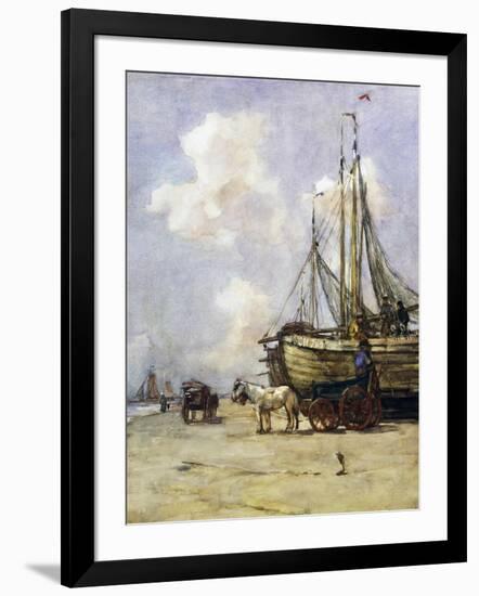 Boat Being Towed Towards Beach by Johan Akkeringa (1864-1942), Watercolour, 19th Century-null-Framed Giclee Print