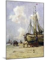 Boat Being Towed Towards Beach by Johan Akkeringa (1864-1942), Watercolour, 19th Century-null-Mounted Giclee Print