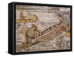 Boat Carrying Soldiers Down the River Nile, Mosaic Pavement, c. 80 BC Roman, Praenesta, Italy-null-Framed Stretched Canvas
