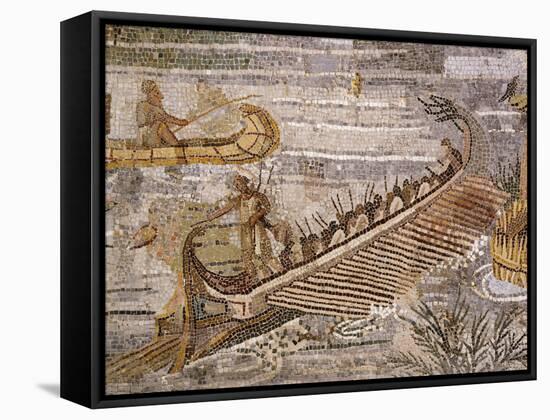 Boat Carrying Soldiers Down the River Nile, Mosaic Pavement, c. 80 BC Roman, Praenesta, Italy-null-Framed Stretched Canvas