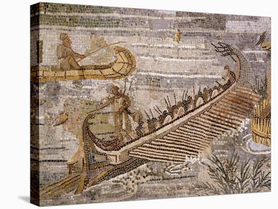 Boat Carrying Soldiers Down the River Nile, Mosaic Pavement, c. 80 BC Roman, Praenesta, Italy-null-Stretched Canvas