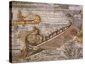 Boat Carrying Soldiers Down the River Nile, Mosaic Pavement, c. 80 BC Roman, Praenesta, Italy-null-Stretched Canvas